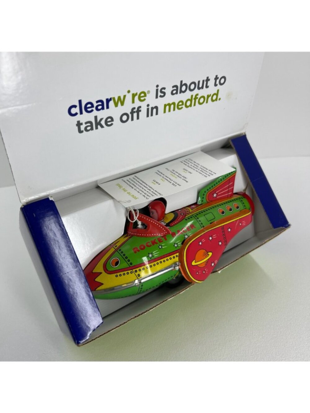 Schylling Rocket Racer Tin Wind Up Toy with Box Clearwire Promo Space Ship Green - Picture 8 of 14